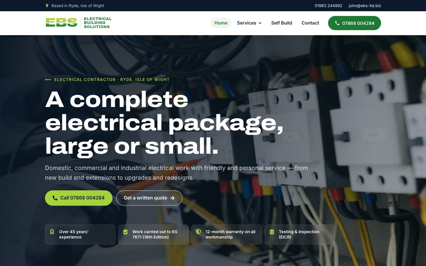 EBS Electrical website, built by Media House Agency
