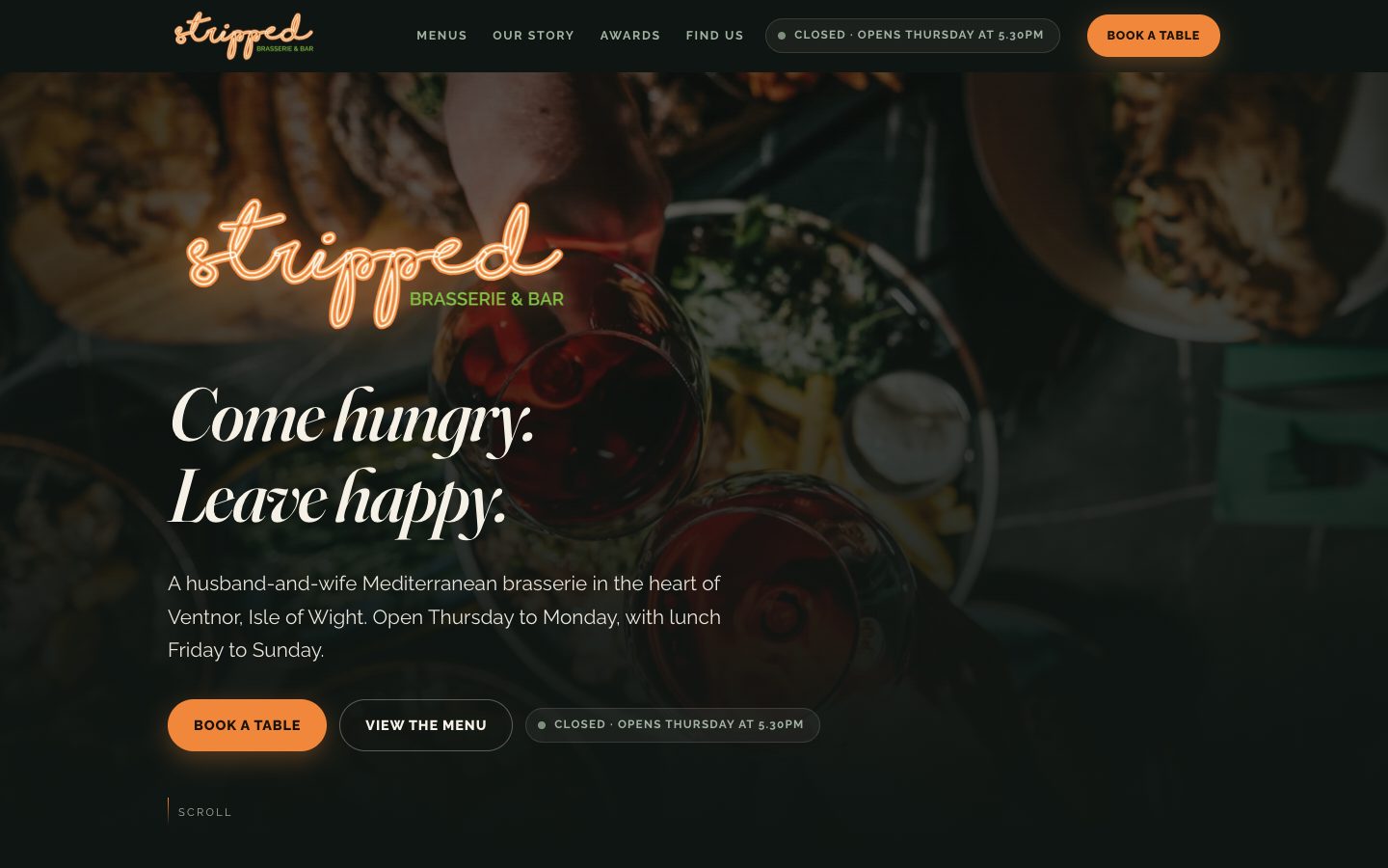 Stripped Brasserie website, built by Media House Agency