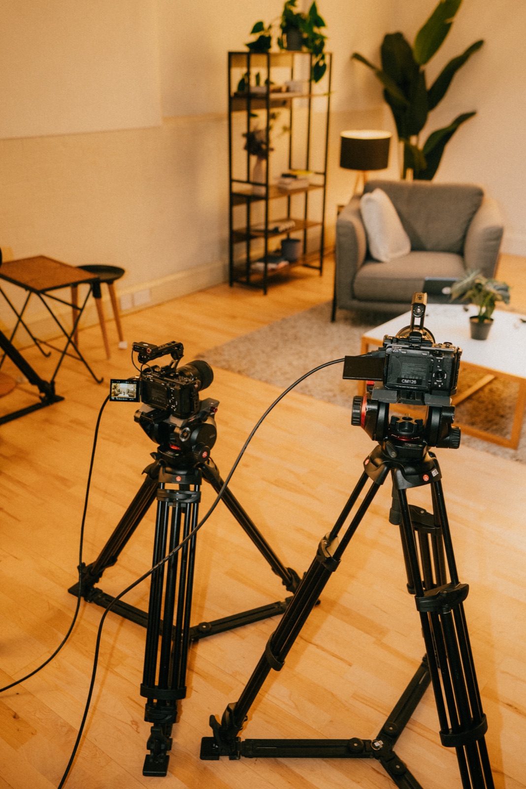 Cameras rigged on the Conquer AI webinar set in a London studio